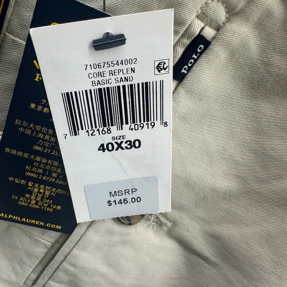 Polo Ralph Lauren Pants Mens 40/30 Tan Solid Stretch Straight Fit Modern New
